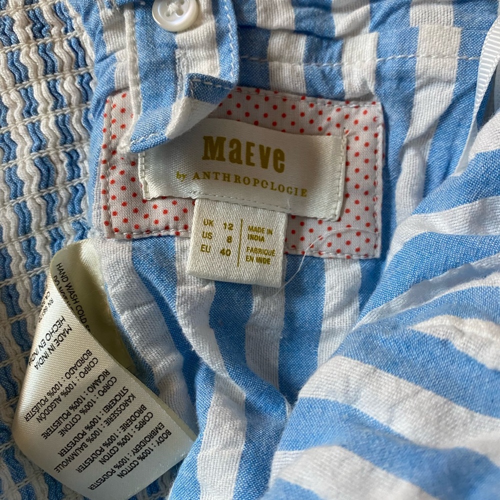 Anthropologie Blue & White Striped Strawberry Embroidered Cropped Tank - Picture 8 of 9